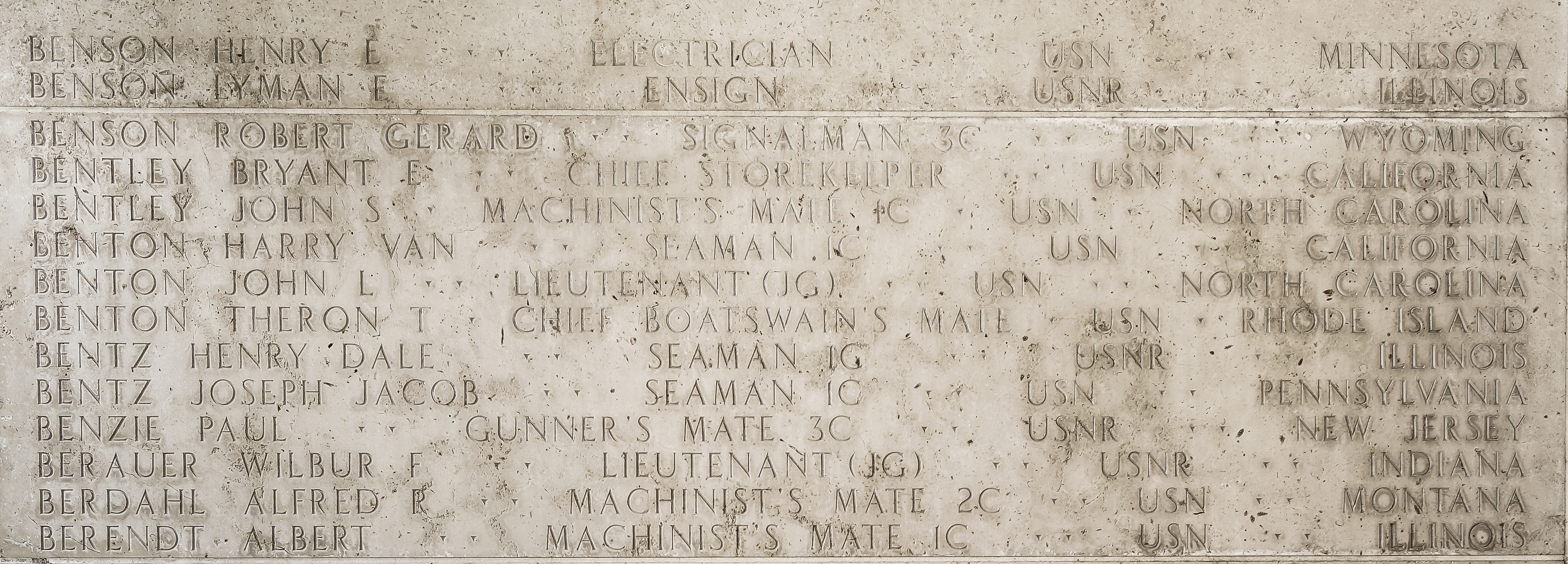 Robert Gerard Benson, Signalman Third Class